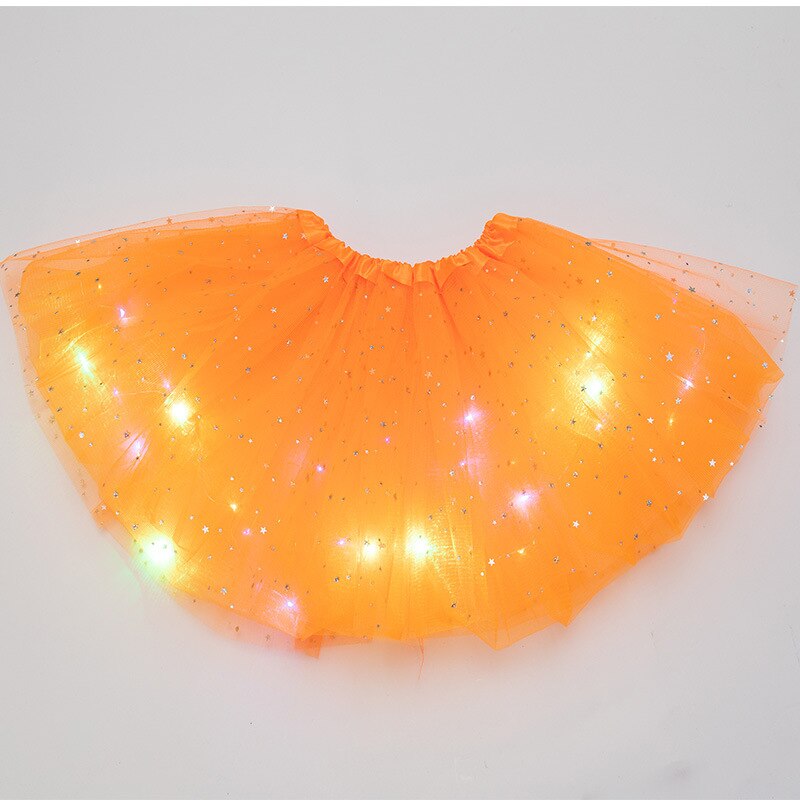 Ins Volwassen Pailletten Met Verlichting Led Tutu Rok Lichtgevende Halve Lengte Mesh Rok Led Licht Onverzorgd Rok: orange