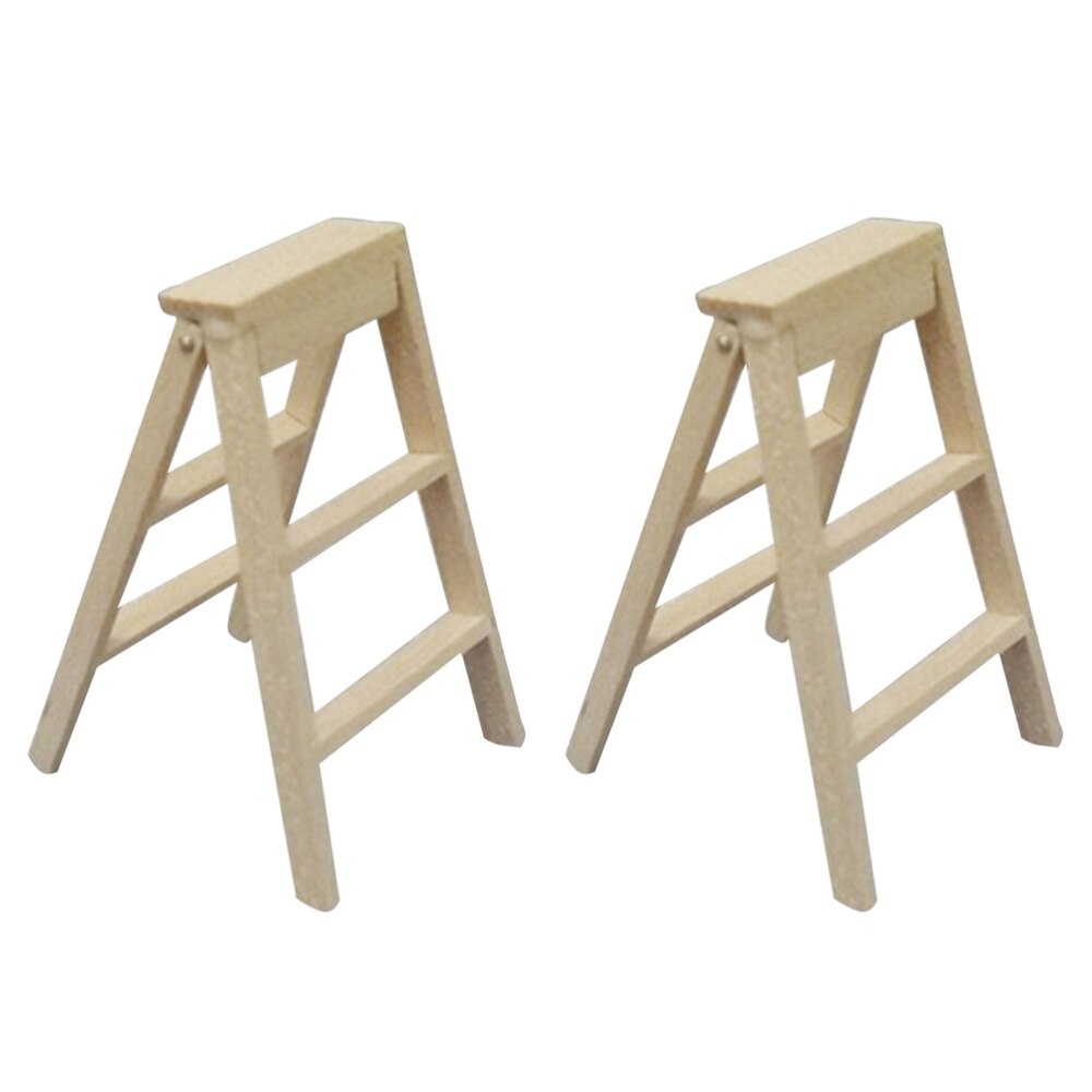 2 stk mini stiger mini hus miniatyr tre sammenleggbare stiger for barn som leker dukkehus