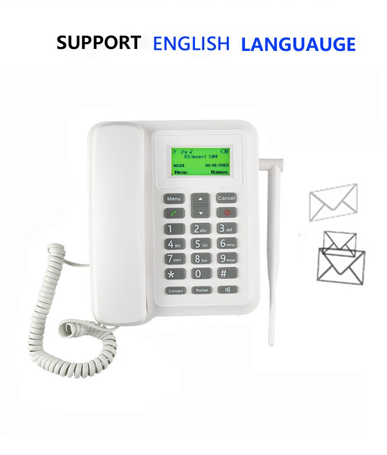 Beamio GSM Fixed Wireless Telephone With SIM Card Radio Cordless Phone LCD Screen For Home Office Desktop White