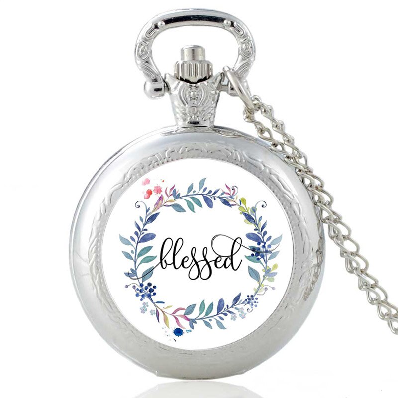 Klassisk bibelvers vintage kvarts fickur män kvinnor charm hänge halsband timmar klocka: Silver-