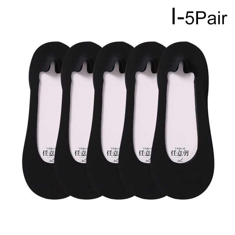 5Pairs Woman Ice Silk Invisible Boat Socks Women's Short Socks Female Ladies Shallow Mouth No Show Socks Slippers Summer Style: I