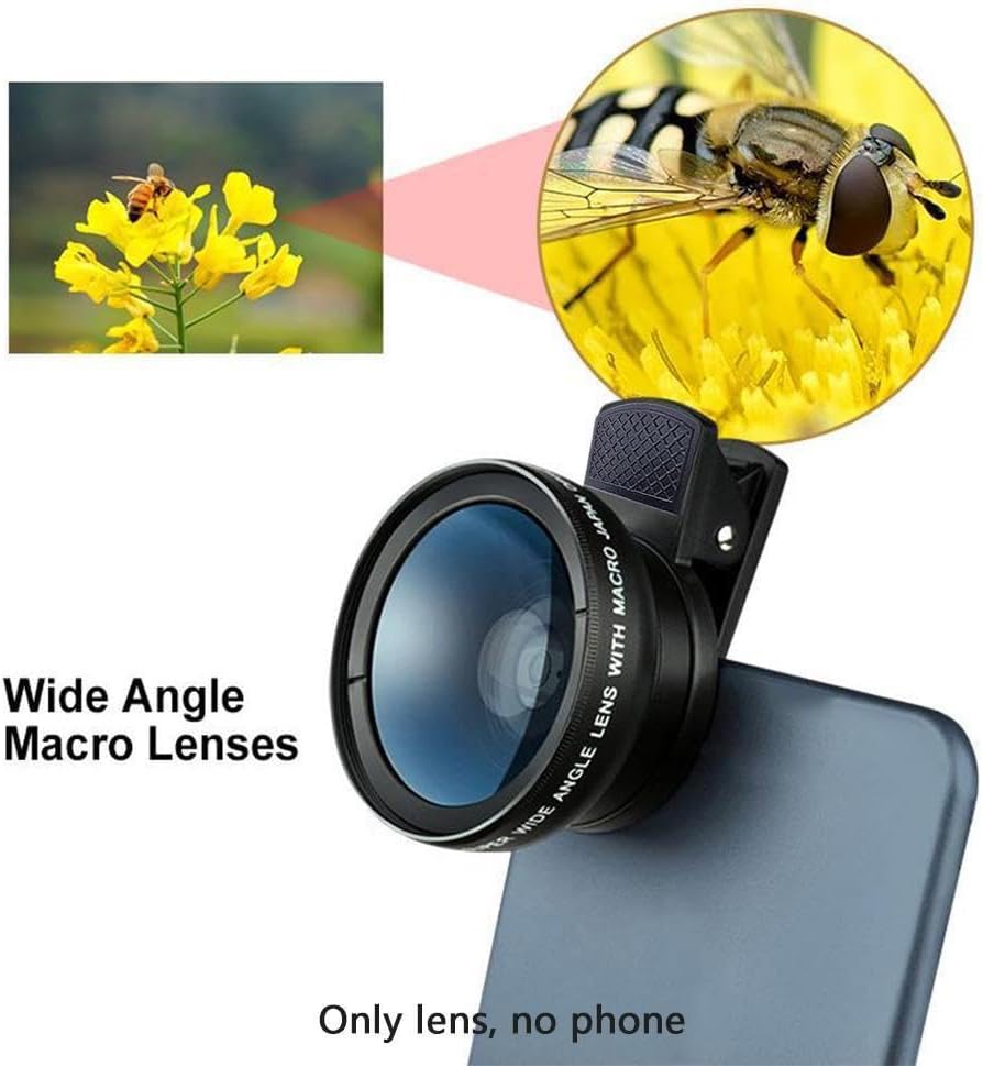 Professionele 2-in-1 universele lensclip 37mm telefoonlens 0.45x 49uv supergroothoek + macro HD-lens voor alle smartphones