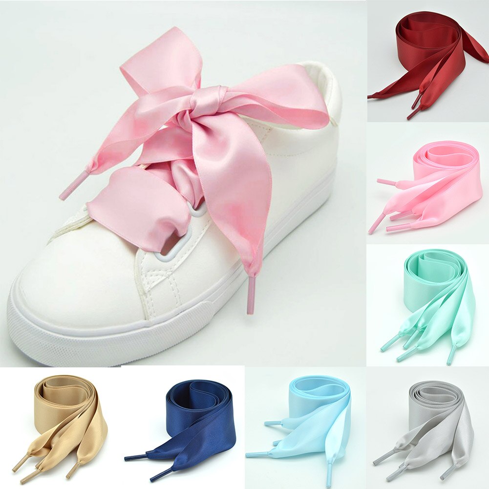 1 paar Satin- Seidenband Schnürsenkel Weiß Sneaker Schuhe Spitze Leinwand Schnürsenkel 4cm Breite 90cm Länge Schnürsenkel