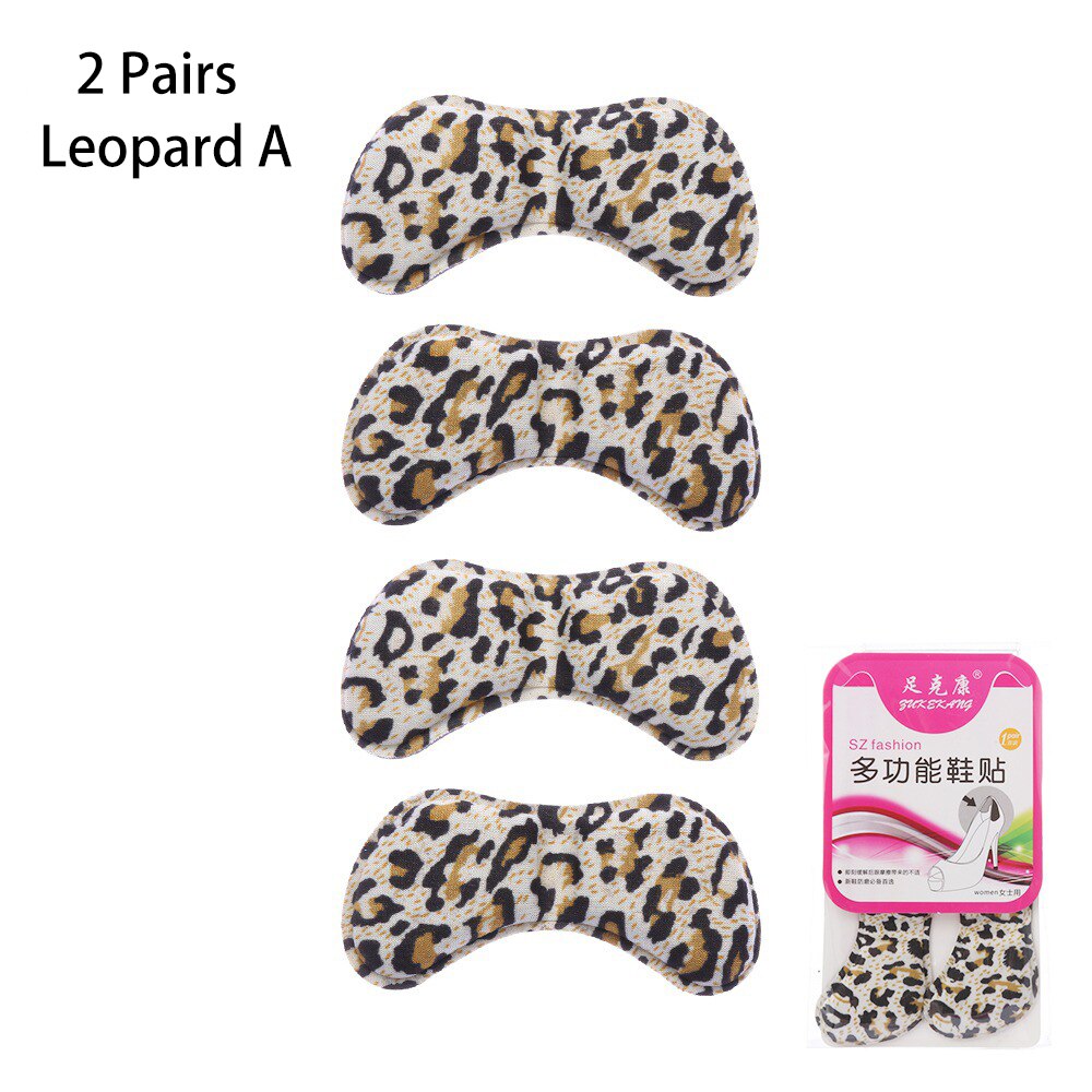 2 Pairs Vrouwen Hak Kussen Pads Hoge Hak Schoen Grips Liner Anti-Slip Zelfklevende Inlegzolen Voet care Protector Herbruikbare: Leopard A
