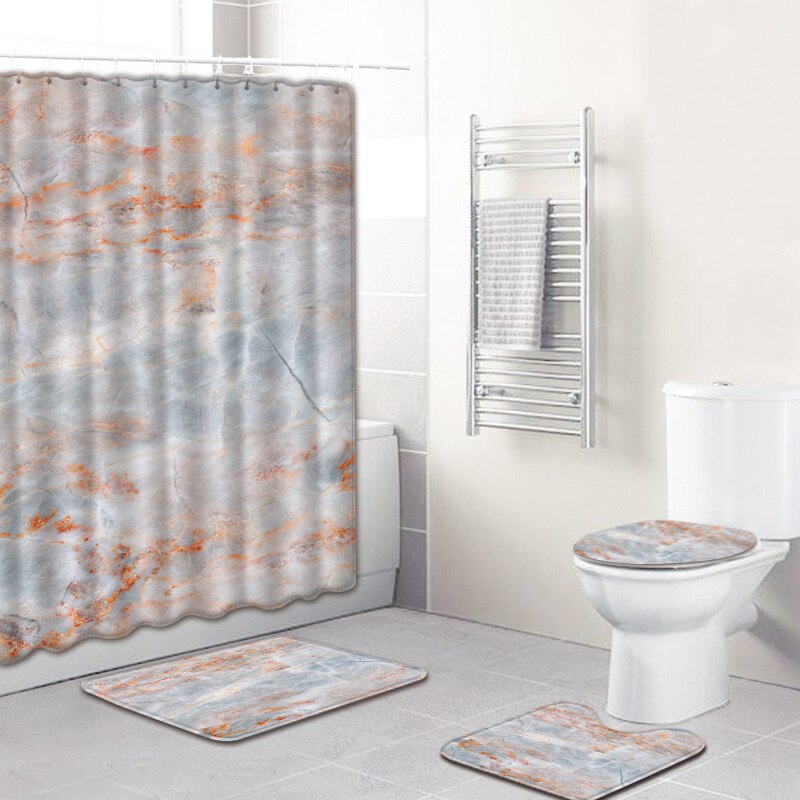 Bathroom Non-Slip Pedestal Rug Lid Toilet Cover Bath Mat Shower Curtain Waterproof Polyester Bathroom Curtain Decor Bath Mat: l19030702 / 50 X 80 CM 4pcs