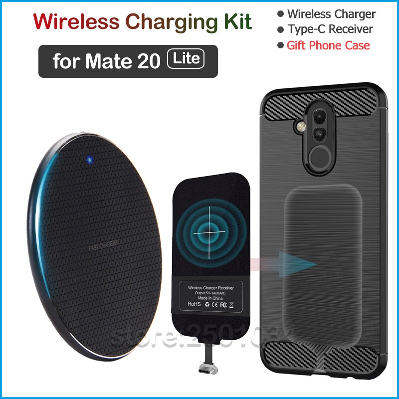 Qi trådløs opladning til huawei mate 20 lite qi trådløs oplader+usb type c modtager nillkin adapter stik tpu etui