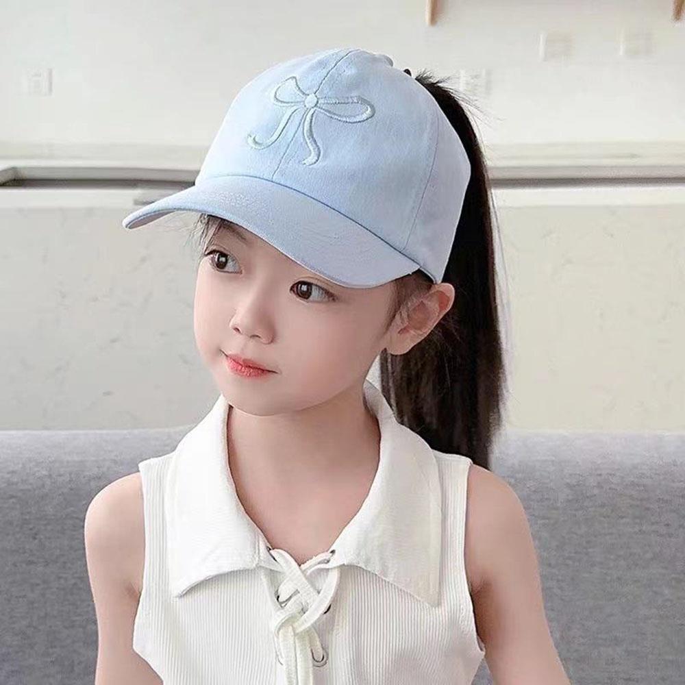 Arcos, gorras de béisbol para niños, gorras huecas vacías con cola de caballo alta, gorras ajustables para el sol de verano para niños, gorra de béisbol de Hip Hop para niñas: Azul