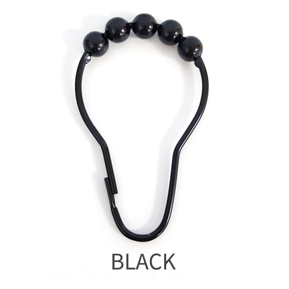 12Pcs Stainless Steel Shower Curtain Hooks Bath Curtain Rollerball Shower Curtain Rings Hook 5 Roller Polished Satin Nickel Ball: Black