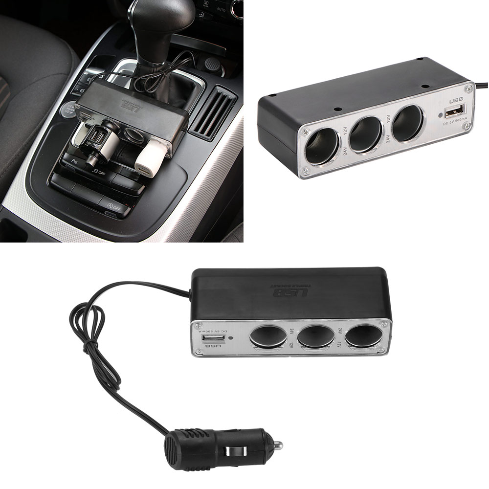 3 Way Charger Sigarettenaansteker Vermogen Spliter USB Triple Car Socket Oplader DC 12-24 V Auto Cingarette lichter