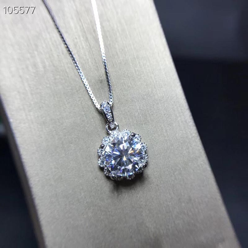 Meibapj Top Moissanite Diamond Bloem Hanger Ketting Voor Vrouwen Echt 925 Massief Zilveren Fijne Sieraden