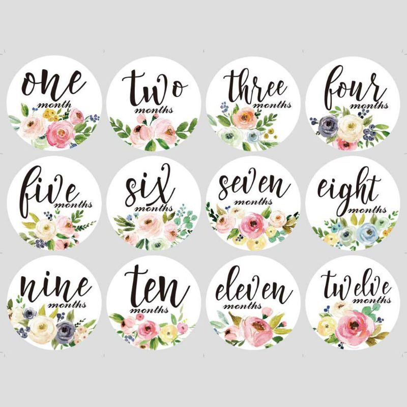 Autocollants de bébé mois, étiquette autocollante, jalon de 12 mois, cartes de compétences, femmes enceintes -nés, accessoires de photographie mensuelle, 24 pièces