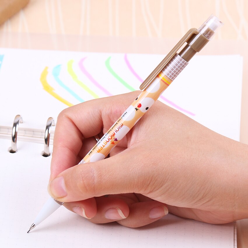 Kawaii tecknad plast mekanisk penna härlig mustasch 0.7mm hb automatisk penna för barn skrivande skolmaterial