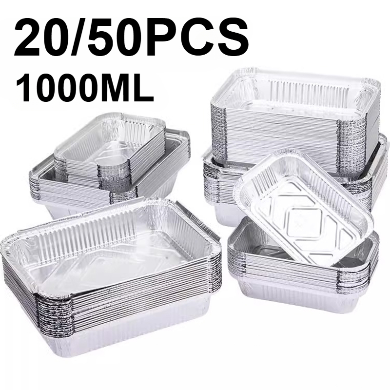 Bandeja de papel de aluminio desechable para el hogar, bandeja de papel de aluminio gruesa para almacenamiento de alimentos, barbacoa, postre, cocina y hornear, 20/50 Uds.
