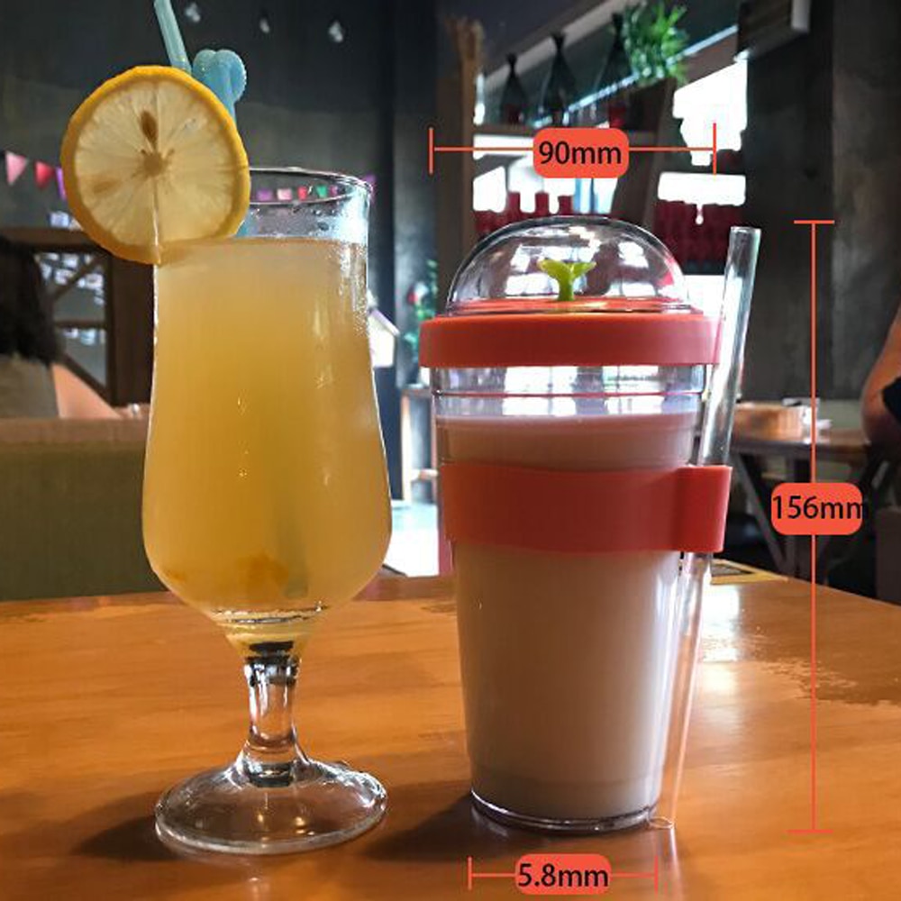 Bärbar plastbubbla te bubbla tebryggare återanvändbar plast kaffekopp läckagesäker kopp kopp te sport tumlare med halm