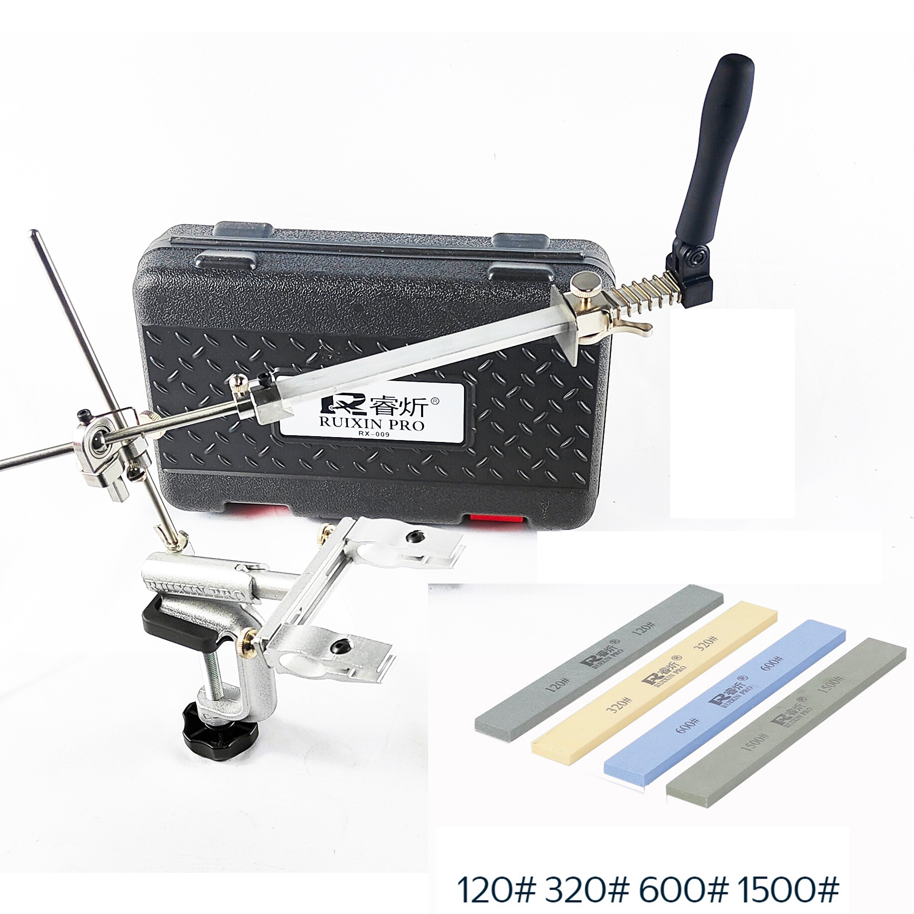 Professionele Apex messenslijpset, RuiXin Pro Rx009 slijpsysteemset met slijpsteen, Chef's Choice: Rood