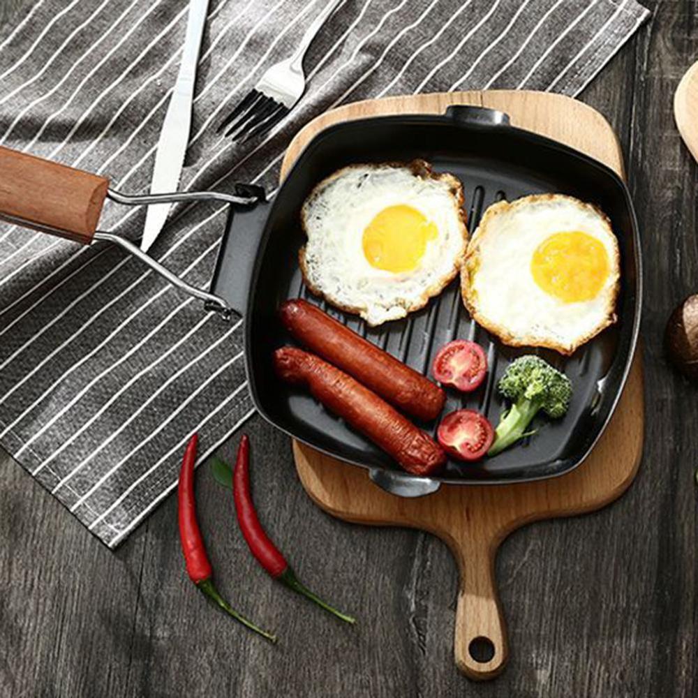 Tarttumaton paksunnettu pihvi paistinpannu taitettava raidallinen nelikulmainen uunipannu grillattu pekoni pihvi kotitalousastiat