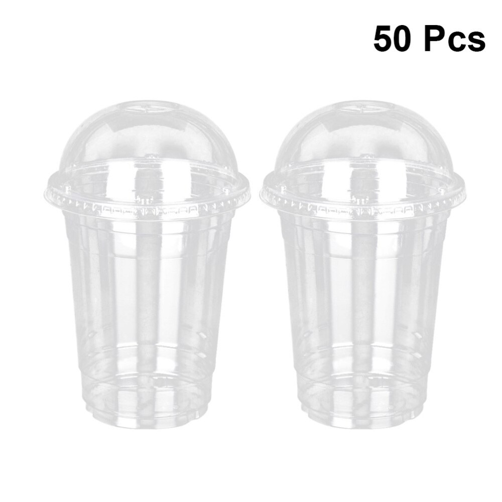 50pcs Disposable Transparent Cup Cups Cold Drinks Takeaway Packaging (with Dome Lid)