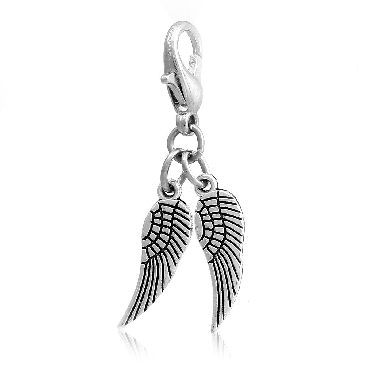 DoreenBeads – pince à ailes d&#39;ange en alliage à base de Zinc, couleur argent, avec fermoir à griffe de homard 31mm x 7mm ,10 pièces,