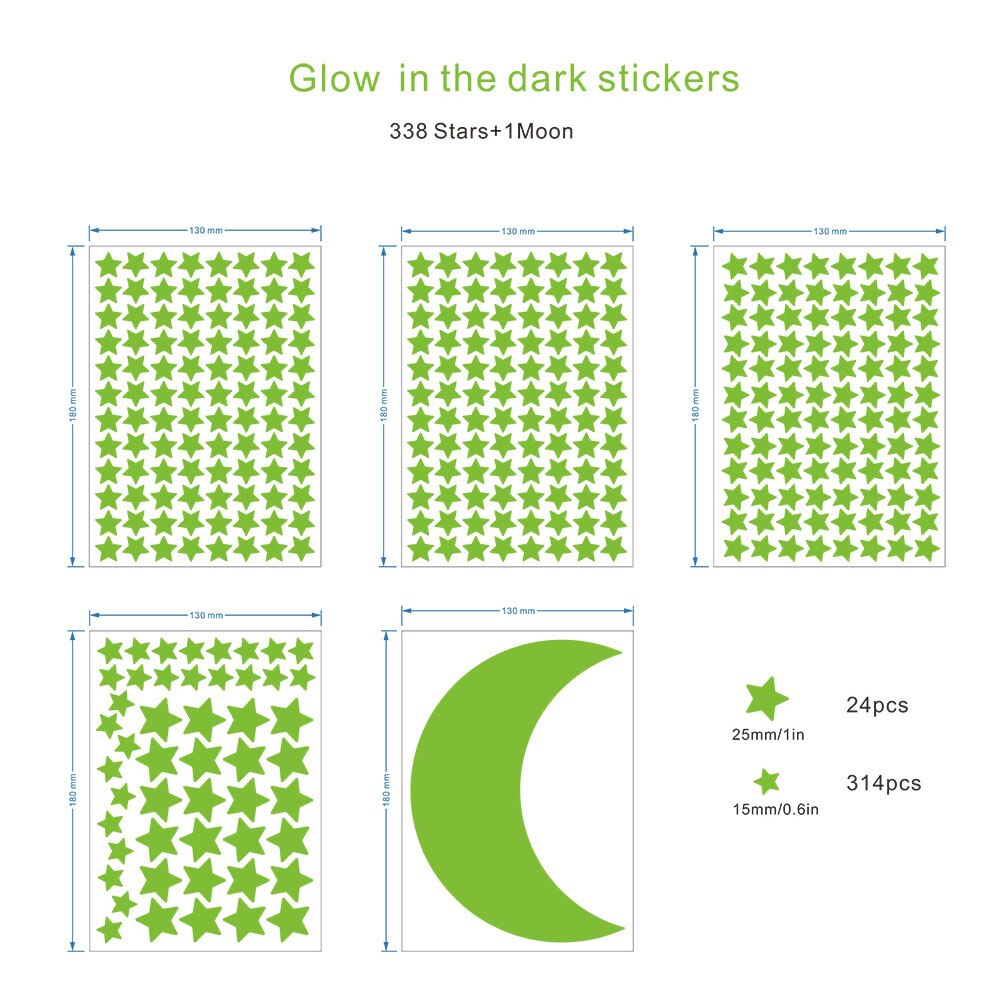338Pcs Sterren Glow Stickers Lichtgevende Muurstickers Glow In The Dark Decals Voor Kids Baby Kamers Fluorescerende Stickers Thuis decor: Default Title