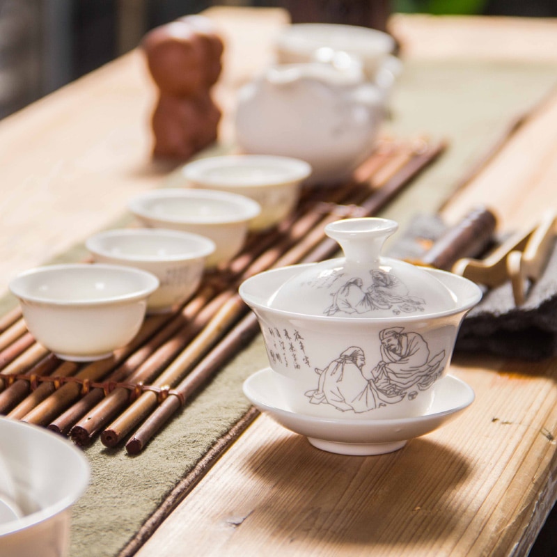 Gaiwan te kop terine tekande kinesisk traditionel kungfu tekande keramisk tekop kop porcelæn sancai kop tekop sæt  d002
