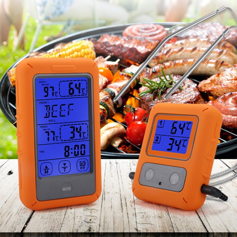 Dual Probe Wireless Digital Food Thermometer For Kitchen BBQ Smoker Grill Oven Meat Timer Alarm Waterproof LCD Temperature Meter