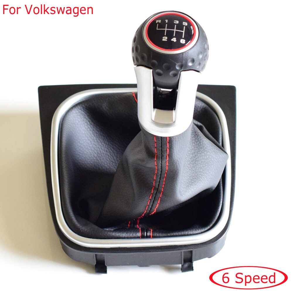 Manual 5/6 Speed Red Panel Voor Volkswagen Vw Golf 6 MK6 Gti Gtd R20 Pookknop shifter Met Lederen Boot Cover: 6 Speed