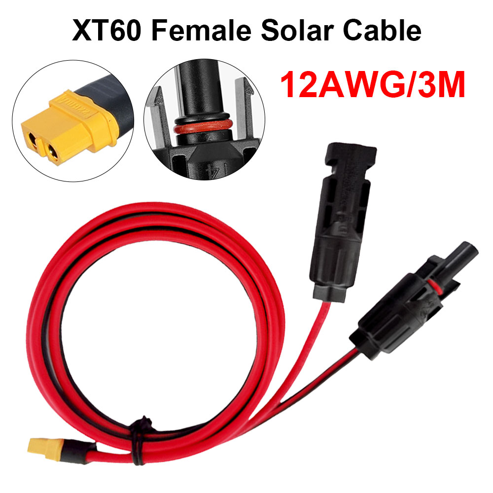 Cable de carga solar Adaptador XT60 a cable de extensión de conector hembra macho solar 12AWG 0,6/1,5/3M para paquete de batería