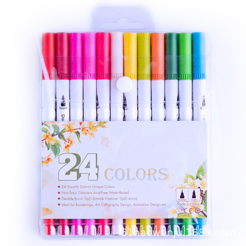 Anime Manga Feine Liner Stifte Aquarell Dual Spitze Pinsel Stift Skizze Graffiti Kunst Marker Für Zeichnung Schreibwaren Schule Liefert: 24 Farben