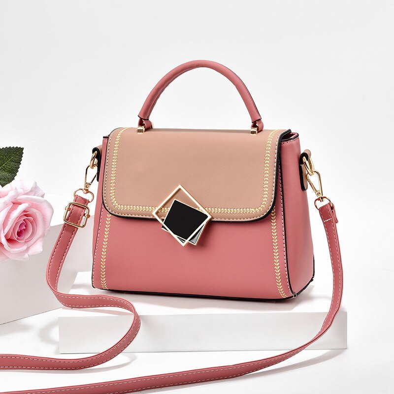 Women Color Block Handbag Adjustable Strap Crossbody with Handle Shoulder Bag