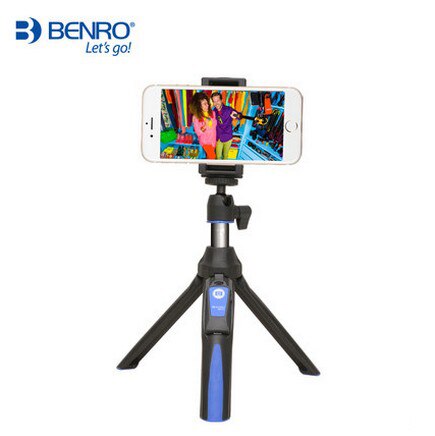 BENRO MK10 4 in 1 Uitschuifbare Bluetooth Remote Selfie Stick Monopod Mini Statief Telefoon Stand Houder voor iPhone Android: Blauw