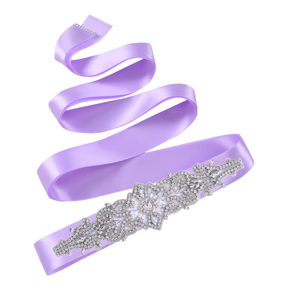 TOPQUEEN S26 Luxus Strass Hochzeit Kleider Gürtel Frauen Kristall Gürtel für Braut Hochzeit Bund Jewel Gürtel Braut Schärpen: Lavender ribbon