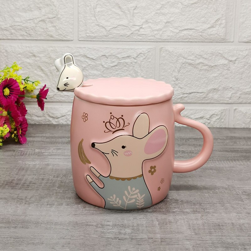 Taza de café con tapa de ratón de dibujos animados, cerámica, jarras de animales, tazas de café, té de la leche, 400ml: 04