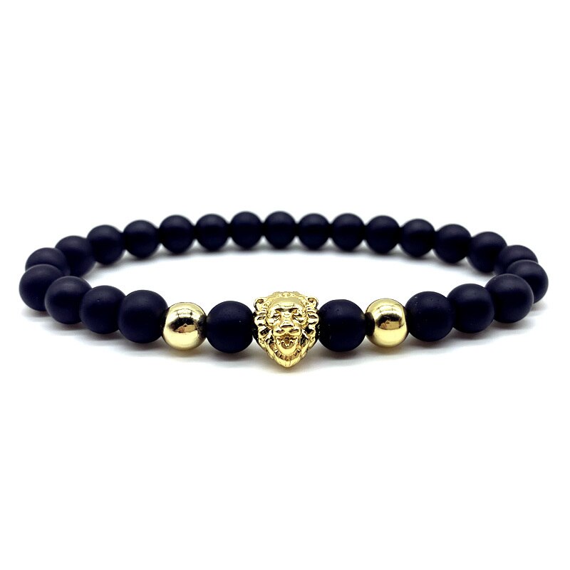 Moda New Lion Head Men bracciale temperamento fatto a mano 8mm rotondo opaco perline braccialetto per uomo regalo gioielli: 2