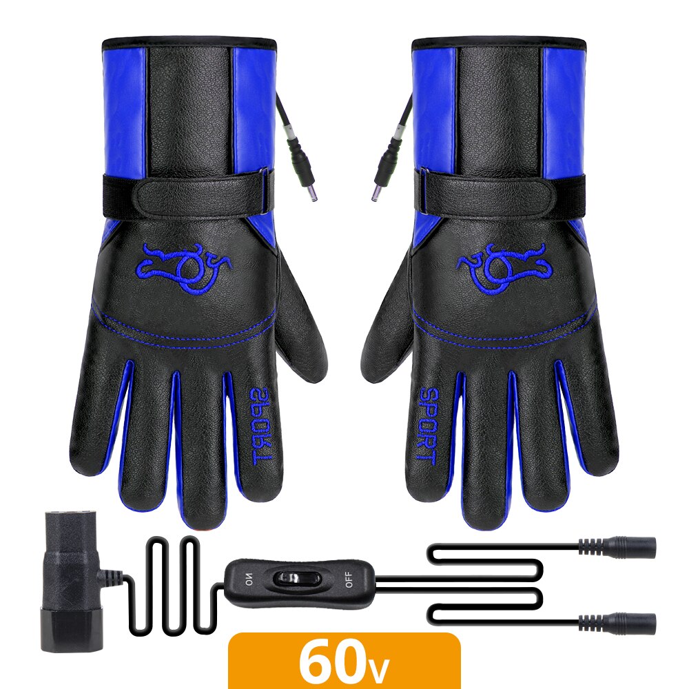 Heated Motorcycle Gloves Waterproof Heated Guantes Moto Touch Screen Battery Powered Motorbike Racing Riding Gloves Winter: Electric 60V Blue