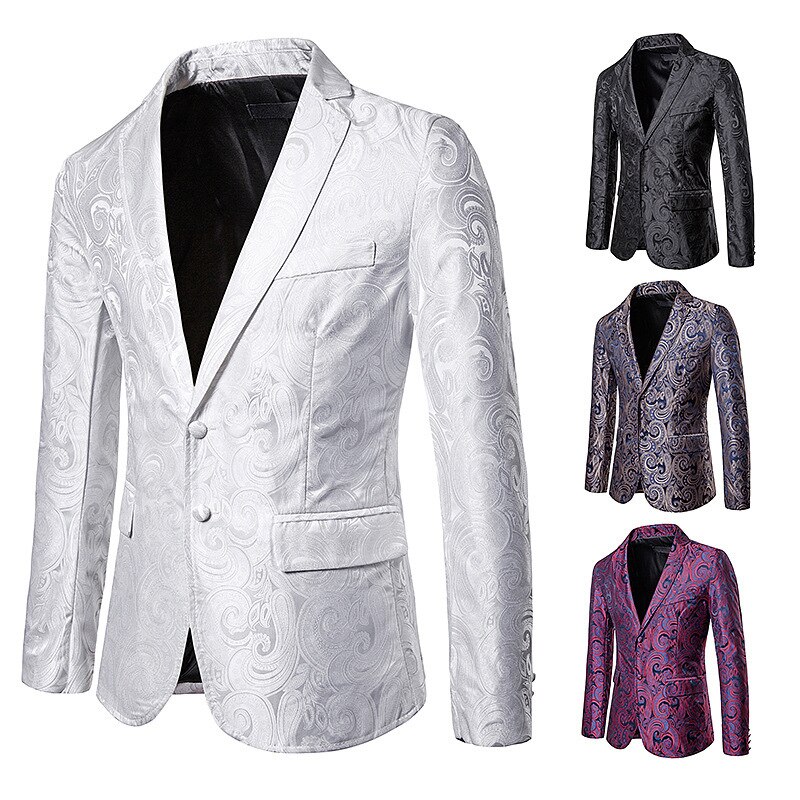 Siteweie herfst winter heren pak casual slank bloemen blazer heren bruiloft feest jas zakelijk vrijetijdskleding jassen  l523: Wit / Xxl