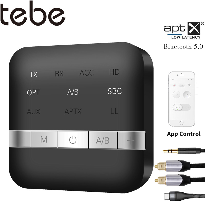 Tebe Bluetooth 5.0 Ontvanger Adapter Aptx Hd Lage Latency 3.5Mm Aux Optische Wirelesss Stereo Audio Zender Met App Controle