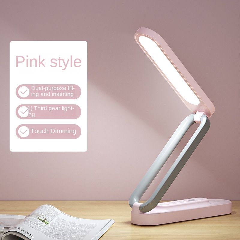 Schreibtischlampe, Nachtlicht, Aufladen, zusammenklappbar, für Schüler, Lernen, LED, , für freundlicher, USB-Schreibtisch, superhell, stufenloses Dimmen: Rosa