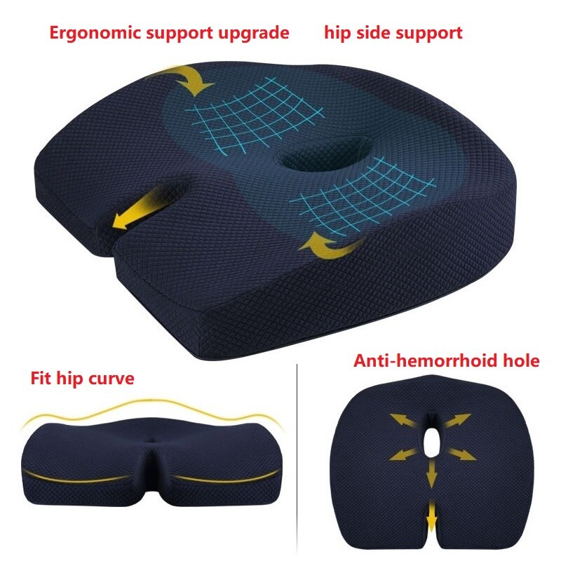 Cojín de ciática para asiento de coche, almohadilla ortopédica antideslizante para sentarse, alivio del dolor de hueso trasero, espuma hueca, cojín para elevar