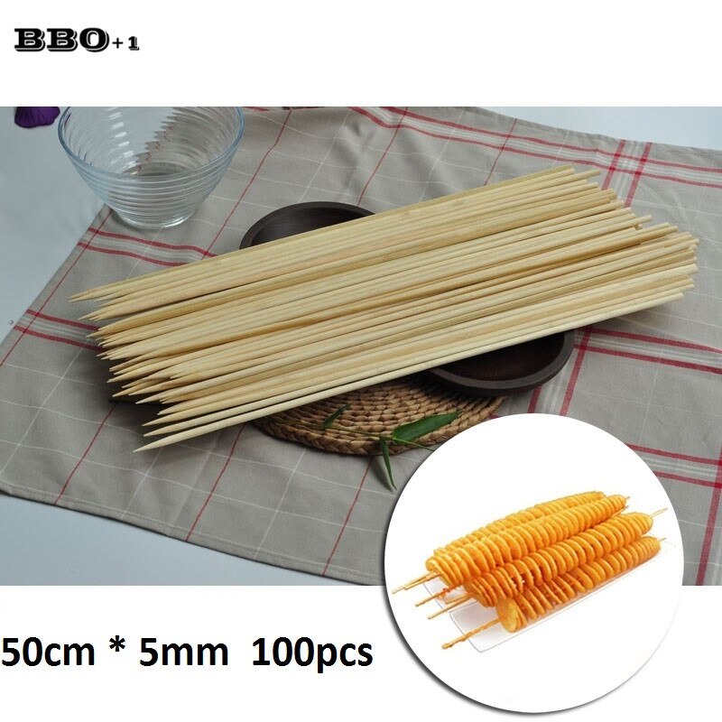 50cm x 5mm långa bbq grill bambuspett tornado potatis spett set naturligt trä bbq pinnar nål grill tillbehör kokverktyg