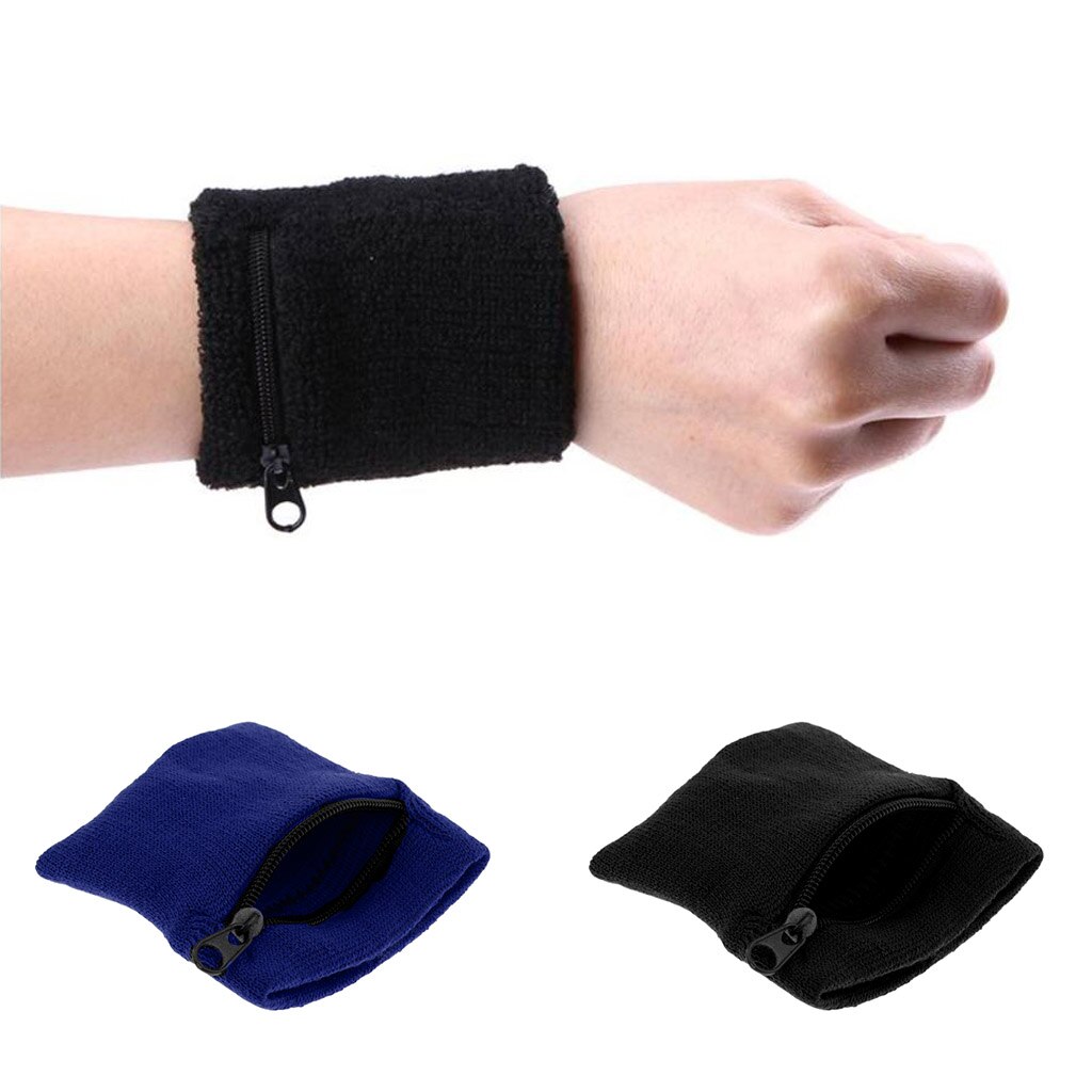 2Pcs Unisex Sports Wristbands Wrist Wrap Wallet Sweat Band Zipper Pocket Athletic Fitness Accessories