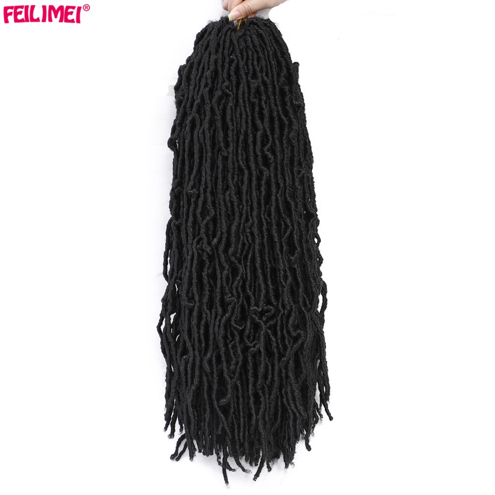 Feilimei Nu Faux locs Crochet Braids Hair 18Inch Synthetic Ombre Black Blonde Goddess Curly Hair Extensions: #1B