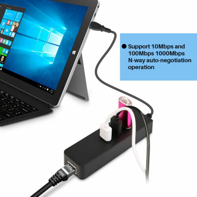 3 Ports USB 3.0 Hub Gigabit Ethernet Lan RJ45 Network Adapter to 1000Mbps PC