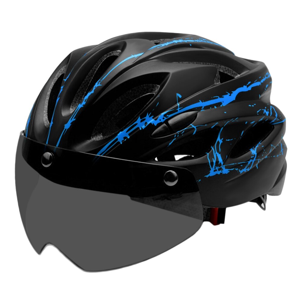 Lixada cykelhjelm justerbar med aftagelige magnetiske beskyttelsesbriller mountain road cykelhjelme sikkerhedsbeskyttende hjelm 18 ventilationsåbninger: Sortblå
