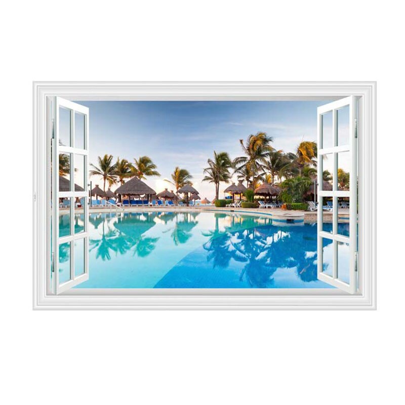 3D stickers Mediterranean blue false window scenery bedroom living room hotel decoration wall stickers: J