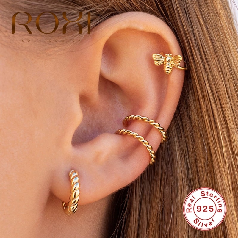 ROXI C-shape Twist Zircon Crystal Earrings for Women Pendientes Mujer NO Piercing Ear Cuff Kolczyki Damskie Clip on Earrings