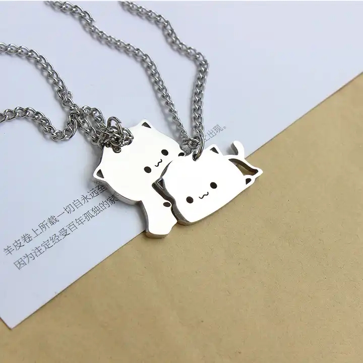 1 Pair Creativity Cute Stainless Steel Cartoon Cat Keychain Couple Animal Matching Key Ring Pendants Valentine Friendship: Gold