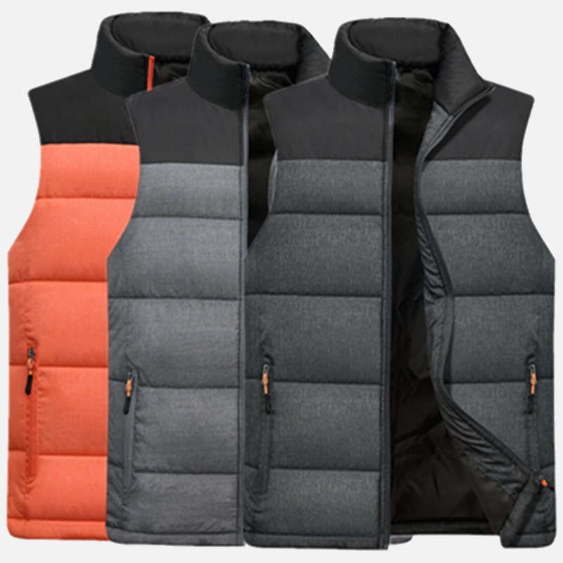 Plus Size 5XL Patchwork Heren Vest Winter Stand Kraag Rits Mannelijke Mouwloze Jassen Oversize Casual Thicken Man Vesten