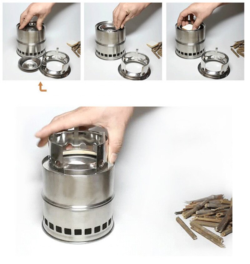 Outdoor picnic barbecue Portable stainless steel stove BBQ Grills Wood Carbon Firewood furnace Alcohol removable stove