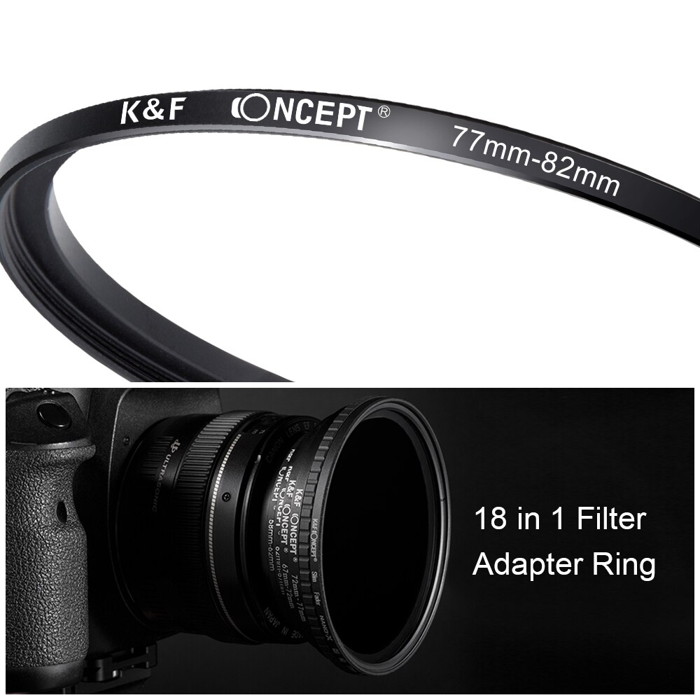 K & F Concept 18 Pcs 37-82 Mm 82-37 Mm Lens Step Up Down Ring Filter adapter Set 37 49 52 55 58 62 67 72 77 82 Mm