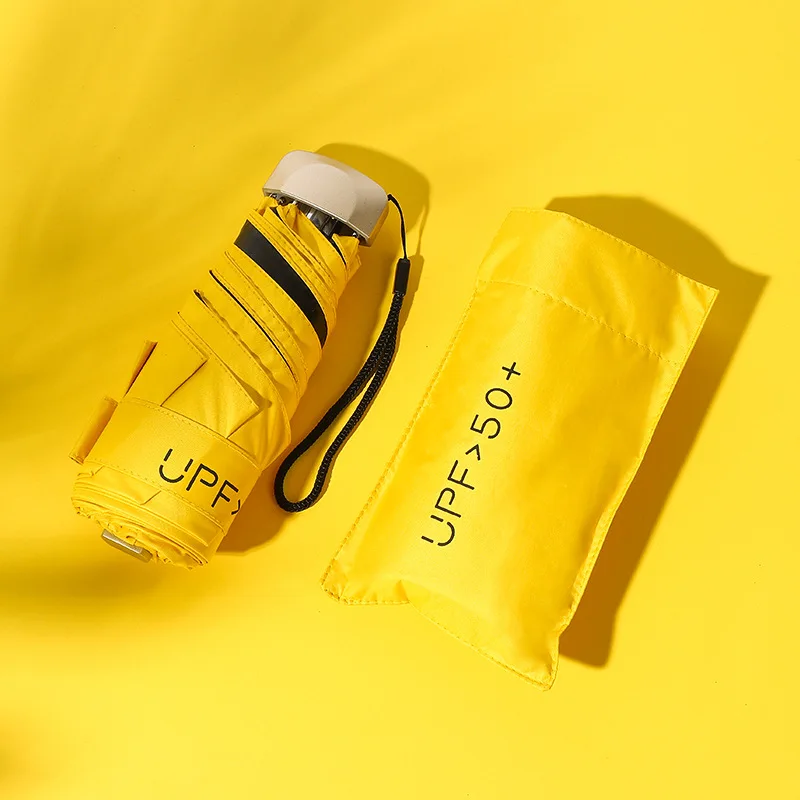 Sonniger Regenschirm faltbarer ultraleichter kleiner flacher fünffacher Regenschirm Sonnenschutz Sonnen-UV-Schutz Mini-Taschen schirm: Gelb